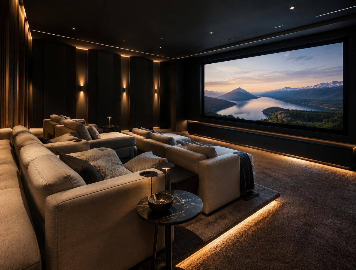 Modern private cinema with architectural lighting